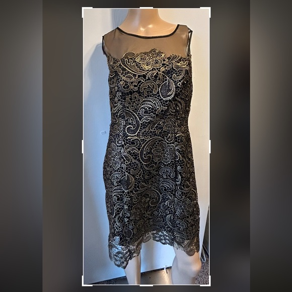 Black with gold lace formal dress. Prom homecoming party wedding elegant dress - Picture 2 of 9